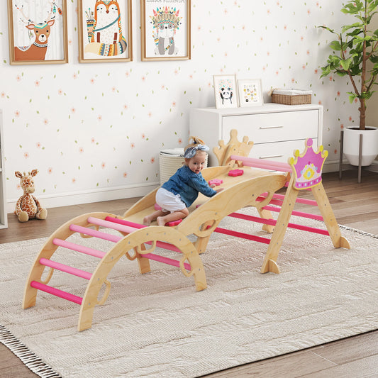 Triángulo Montessori de Madera 8 en 1 con Arco y Rampa – Rosa