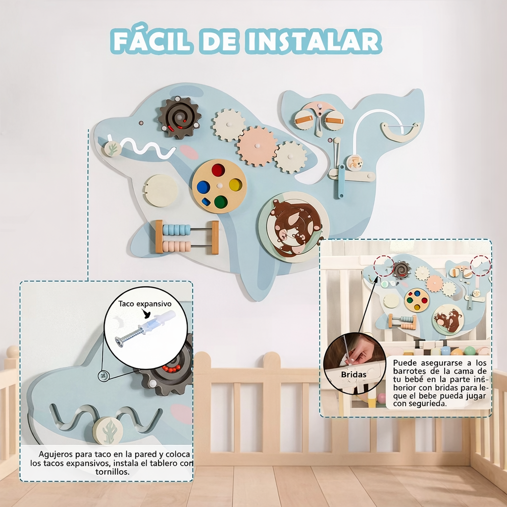 Panel Sensorial Montessori Delfín de Madera