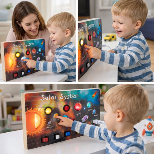 Panel Sensorial Montessori Sistema Solar con Luces LED
