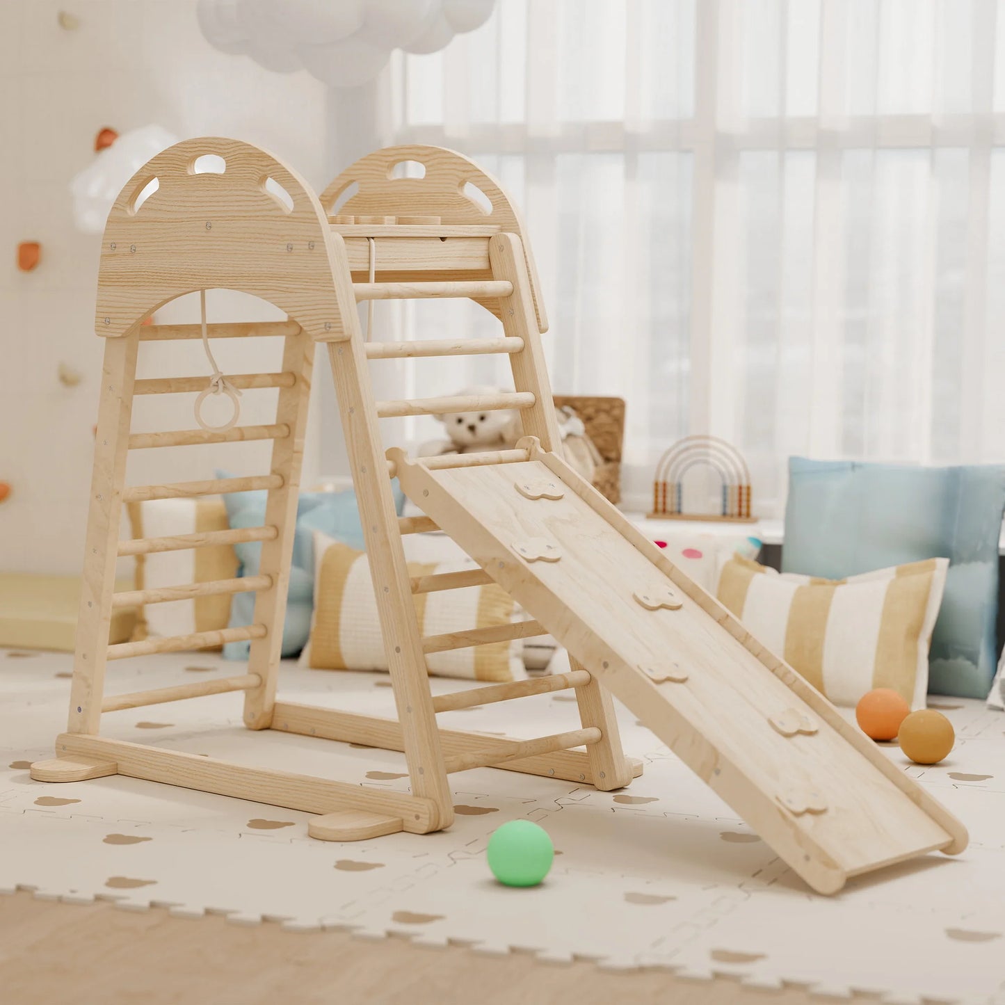 Juguete Montessori de Escalada 6 en 1 con Plataforma y Aros