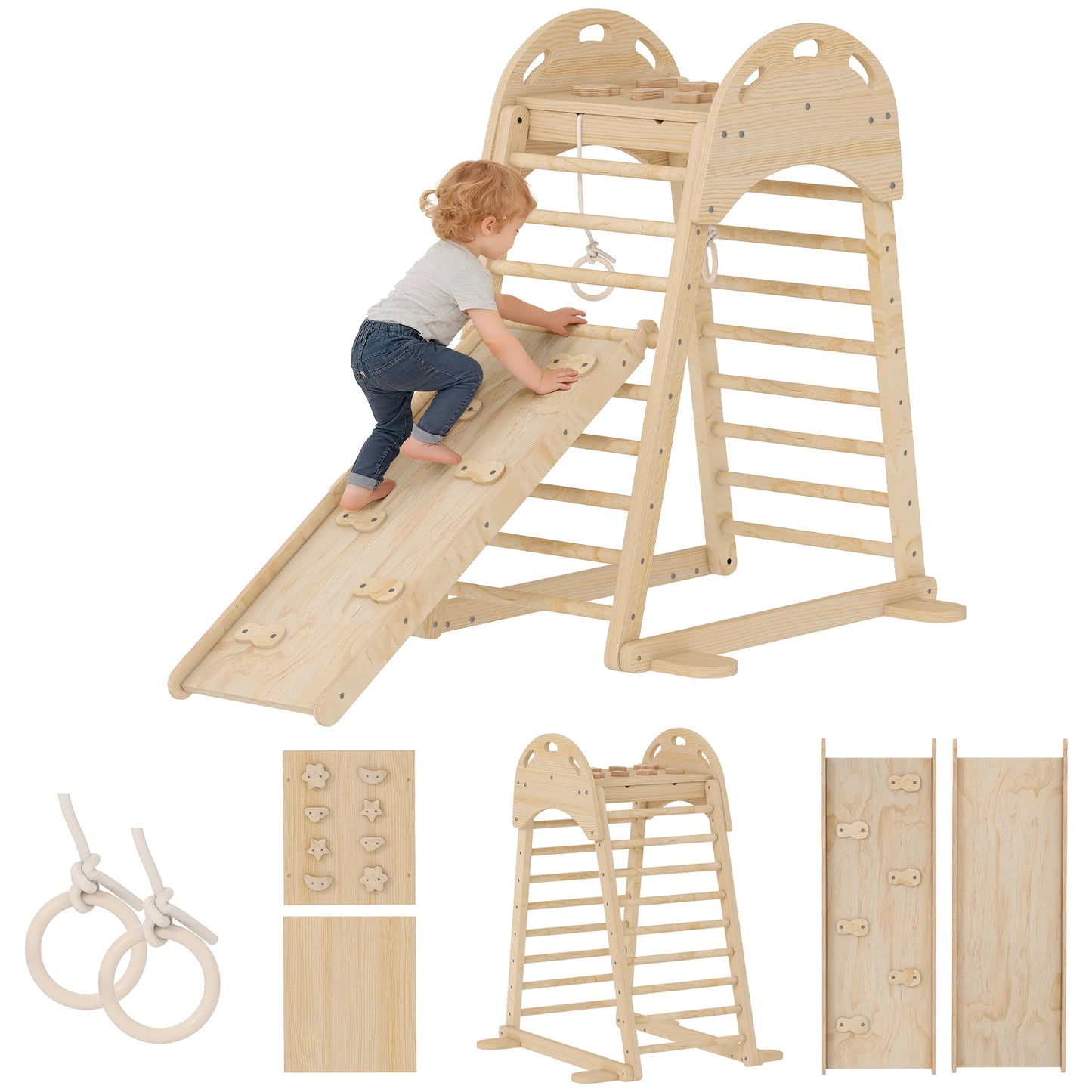Juguete Montessori de Escalada 6 en 1 con Plataforma y Aros