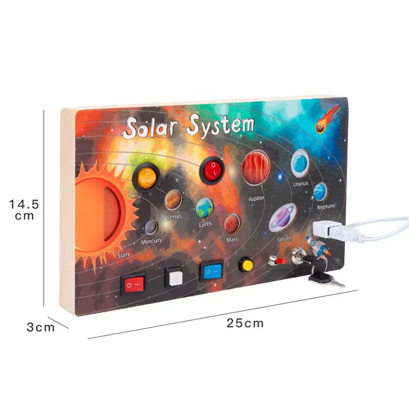 Panel Sensorial Montessori Sistema Solar con Luces LED