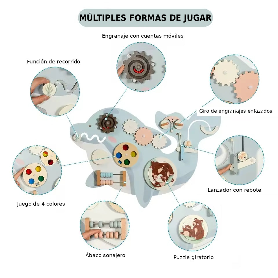 Panel Sensorial Montessori Delfín de Madera